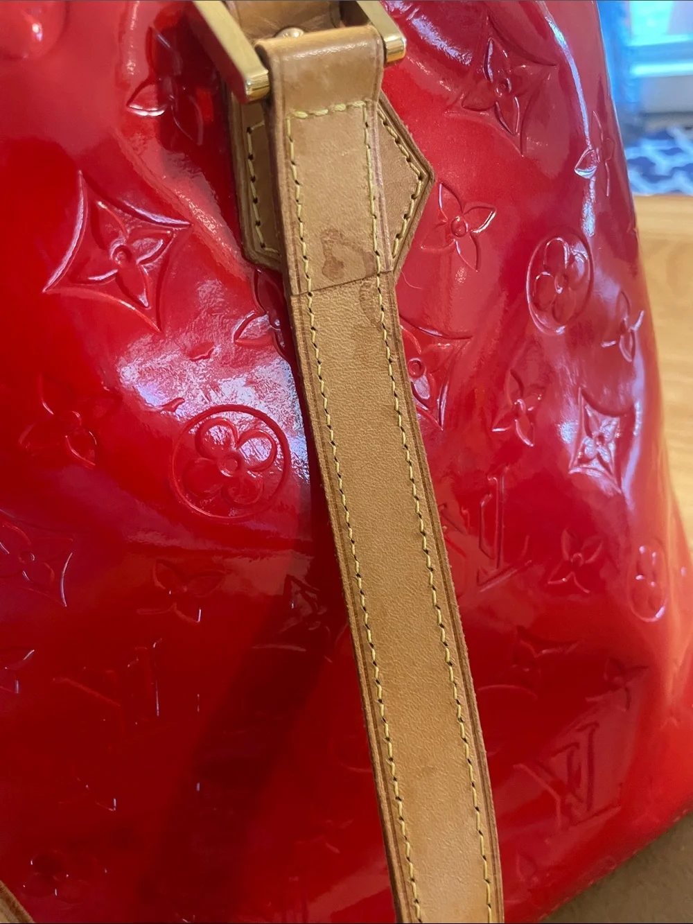 Louis Vuitton Red Vernis Patent Tote with Tan Vachetta Handles - Picture 15 of 15